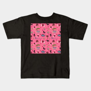 Bonjour Paris! on Rose’ Background by MarcyBrennanArt Kids T-Shirt